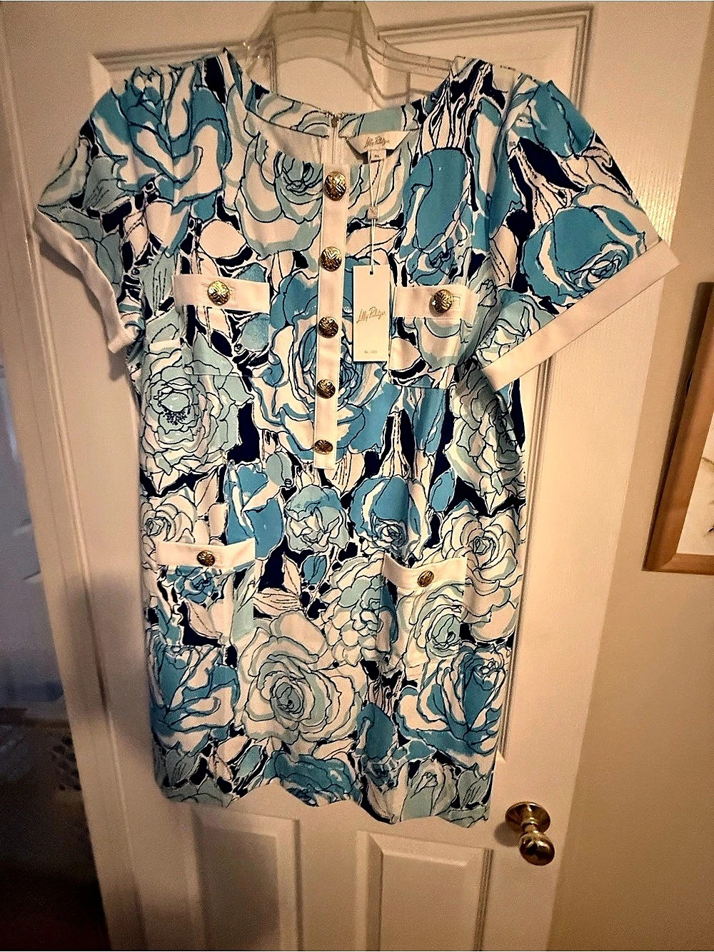 Lilly Pulitzer Locklyn Shift Dress Floral Mini Blue & White XS